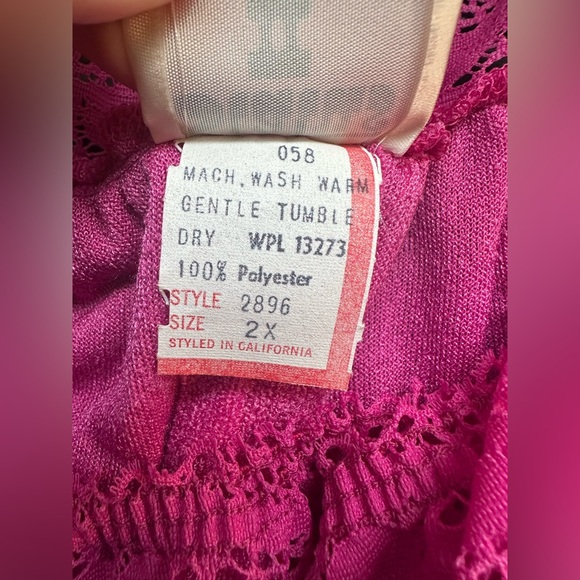 Vintage 70s 80s Kaftan House Dress Mumu Pink Terry Cloth Lace Sz 2X Plus Size - Picture 11 of 11